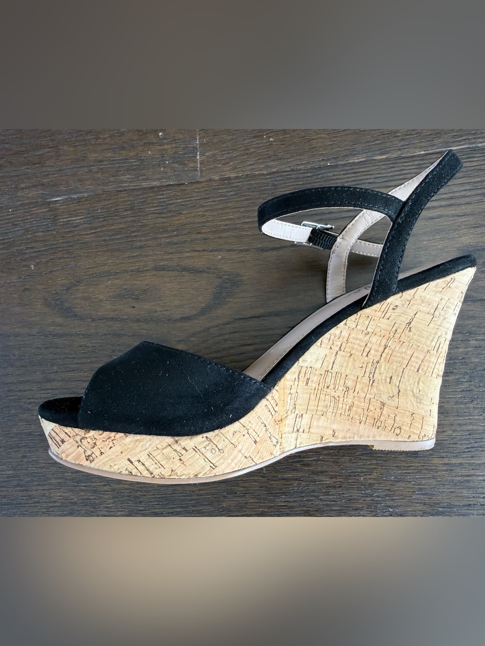 Charles by Charles David Black Cork Wedge Sandal